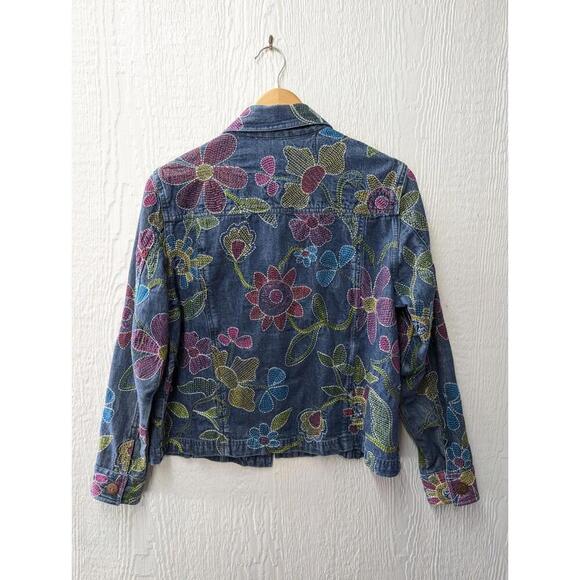 Coldwater Creek Floral Embroidered  Denim Jean Jacket Boho Size Petite Medium - Picture 5 of 5